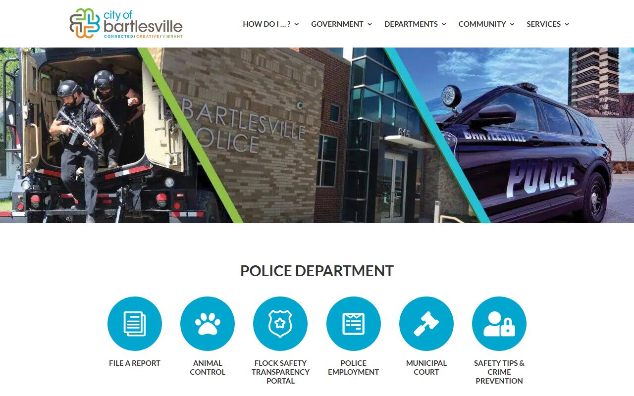 Bartlesville Police Department website for criminal history records requests