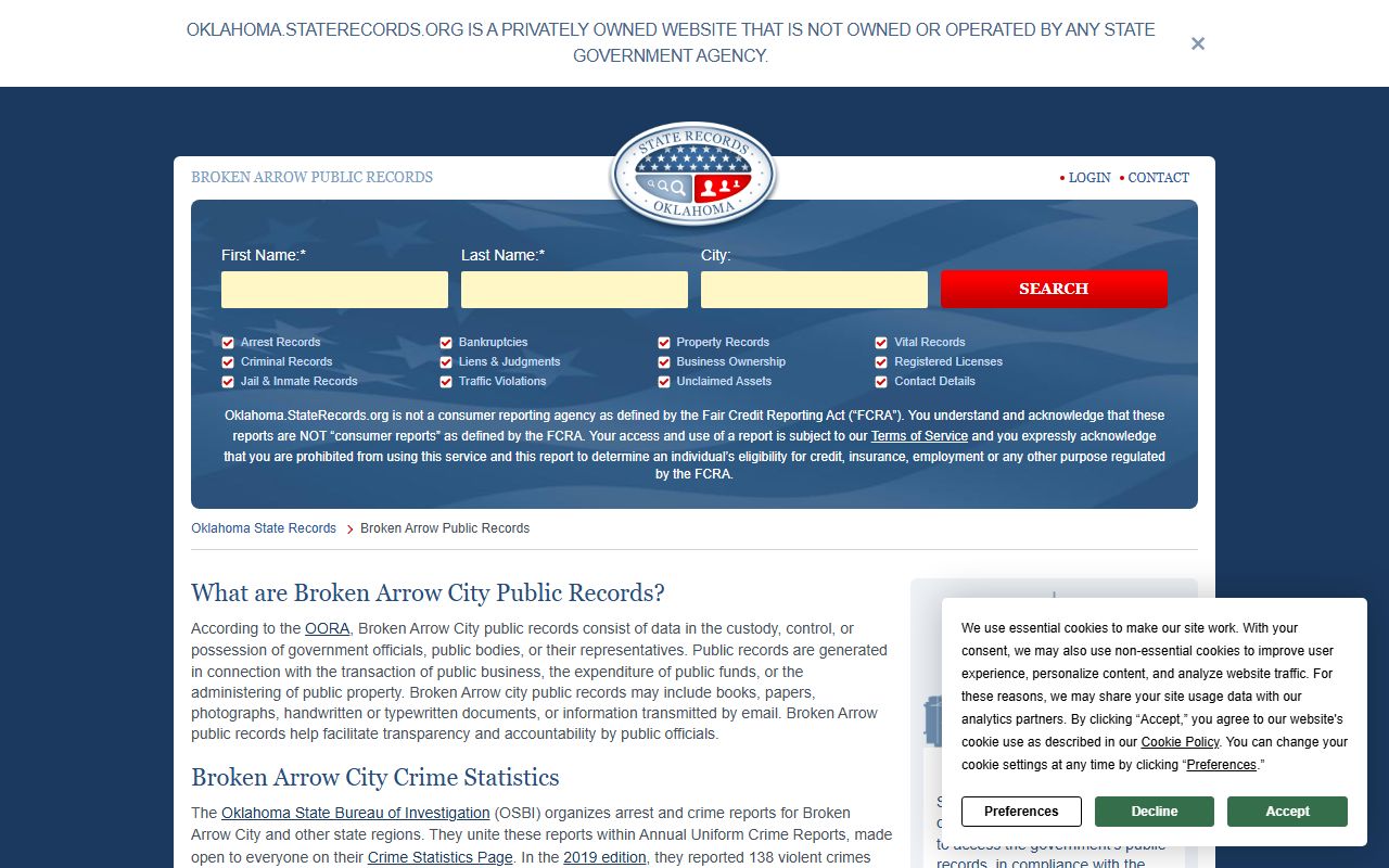 Broken Arrow records portal for criminal history searches