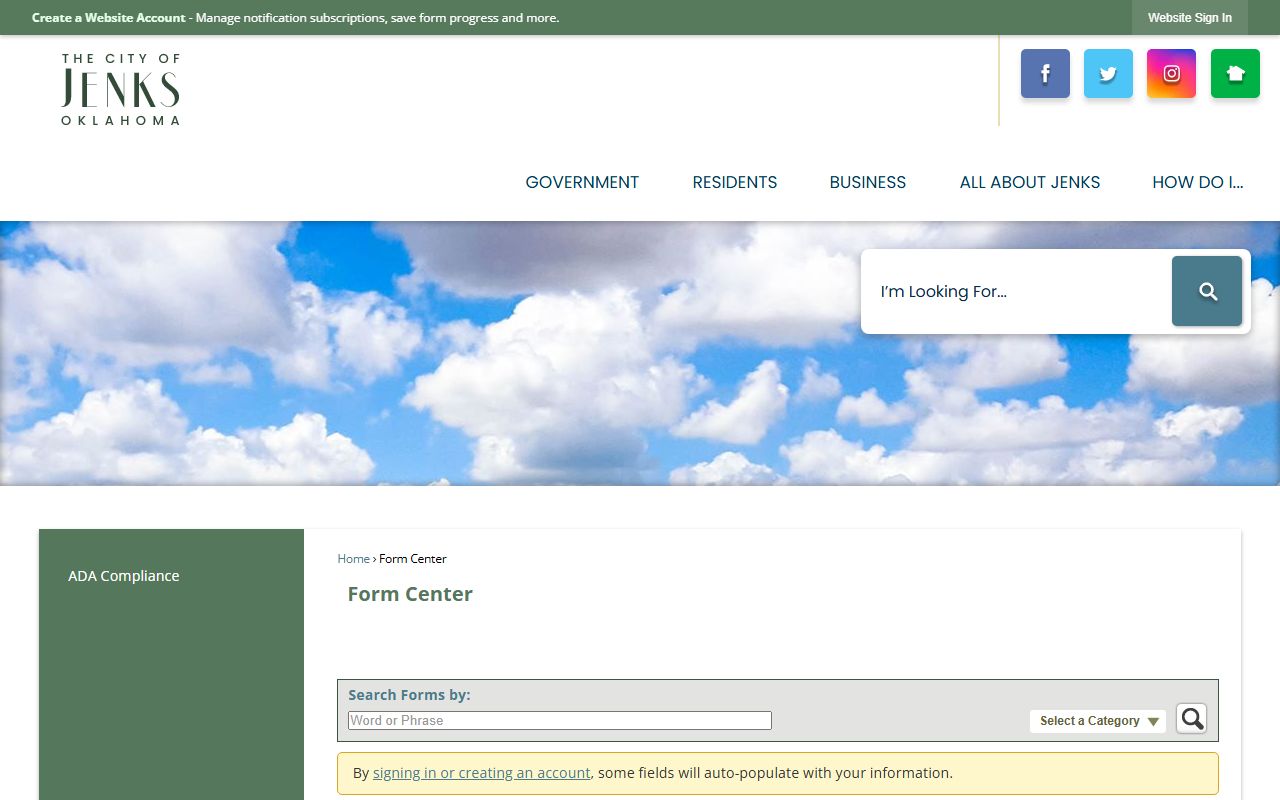 Jenks Police Department records request form for criminal history