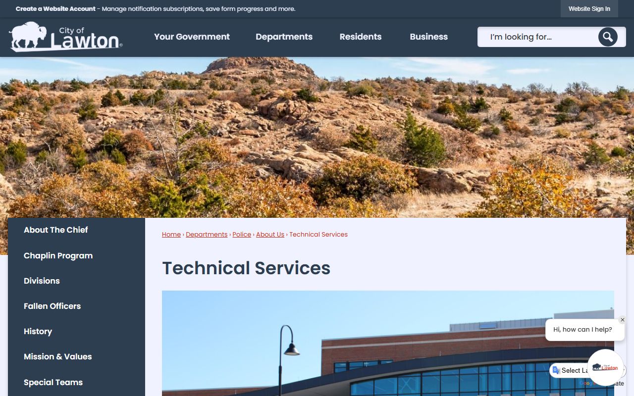 Lawton Police Department Technical Services records page for criminal history