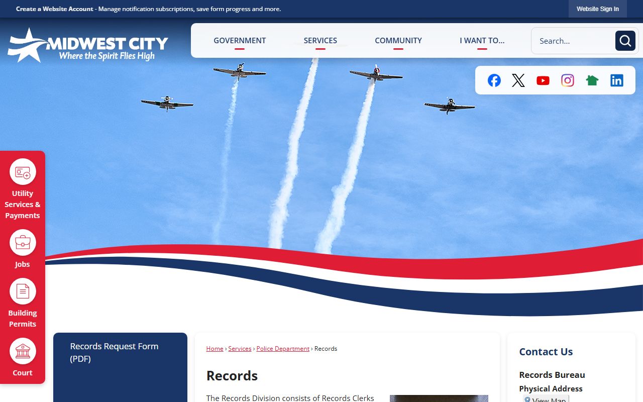 Midwest City Police Department records division for criminal history