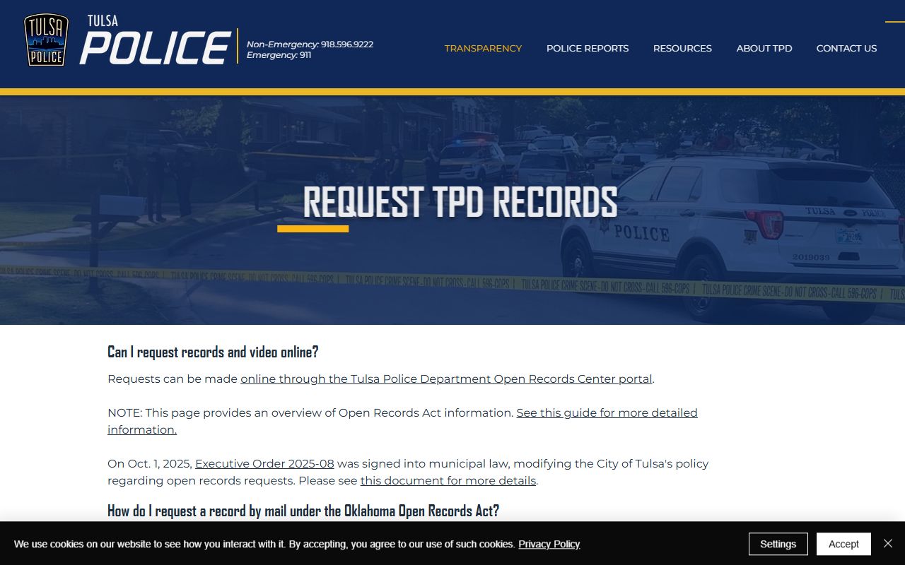 Tulsa Police Department open records request page for criminal history