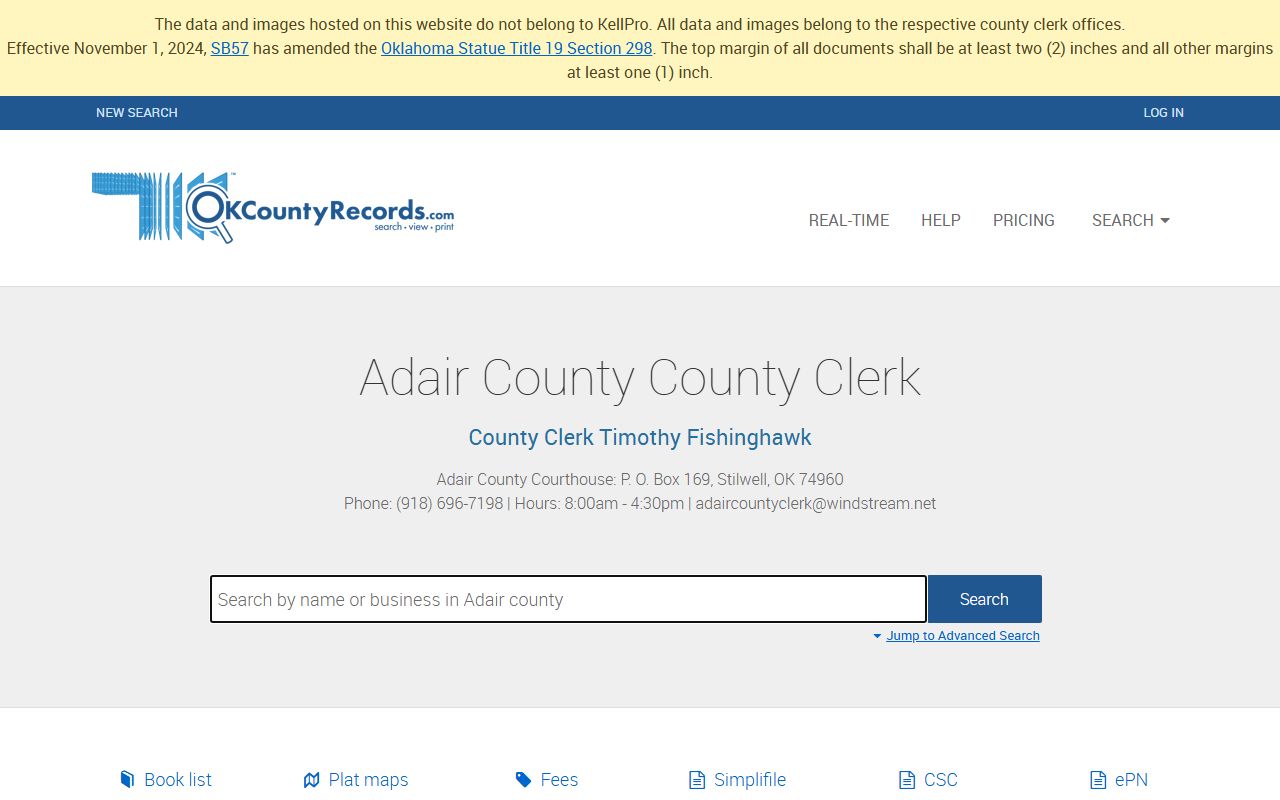 Adair County land and public records search portal