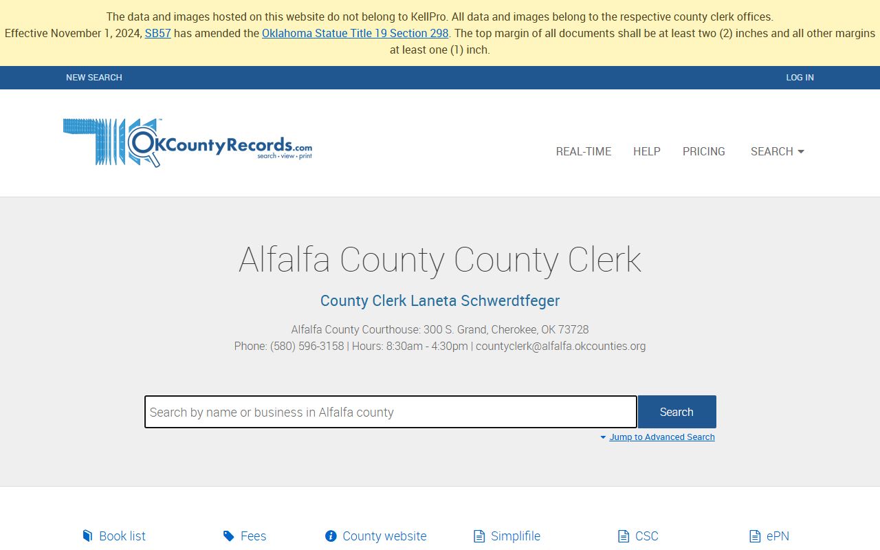 Alfalfa County public land records search