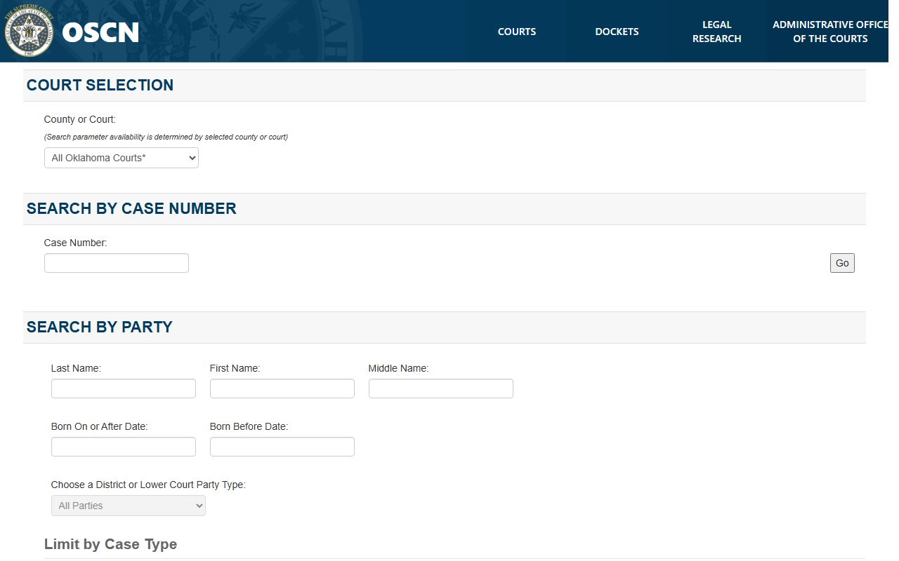 Blaine County criminal history court records search on OSCN