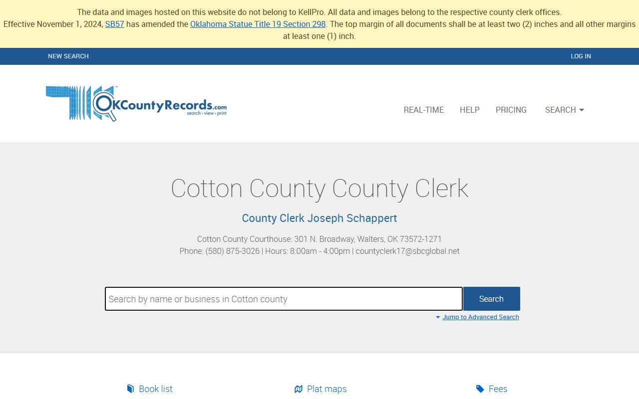 Cotton County land and public records search portal