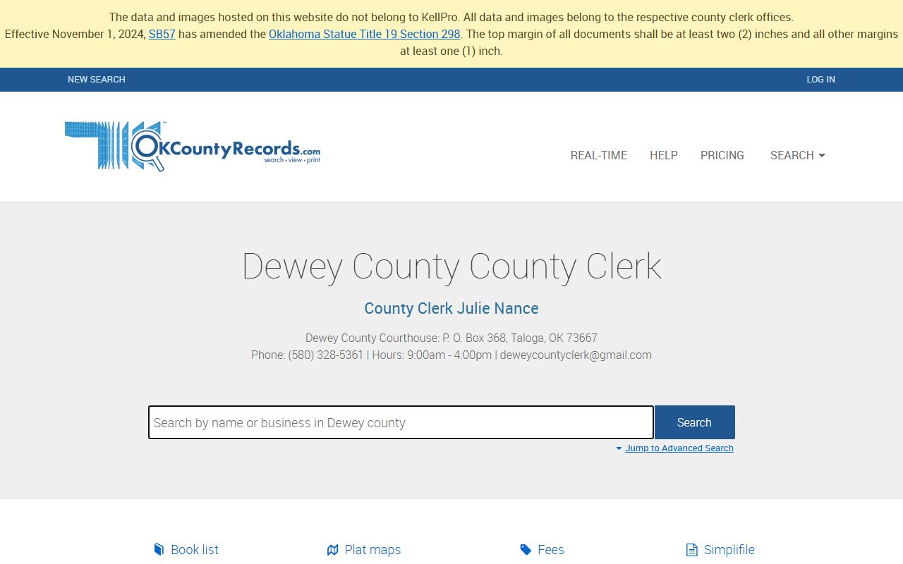 Dewey County land records search portal