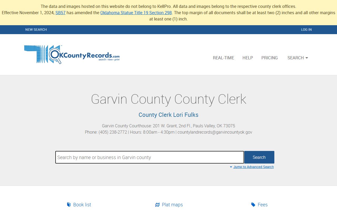Garvin County land and public records search portal