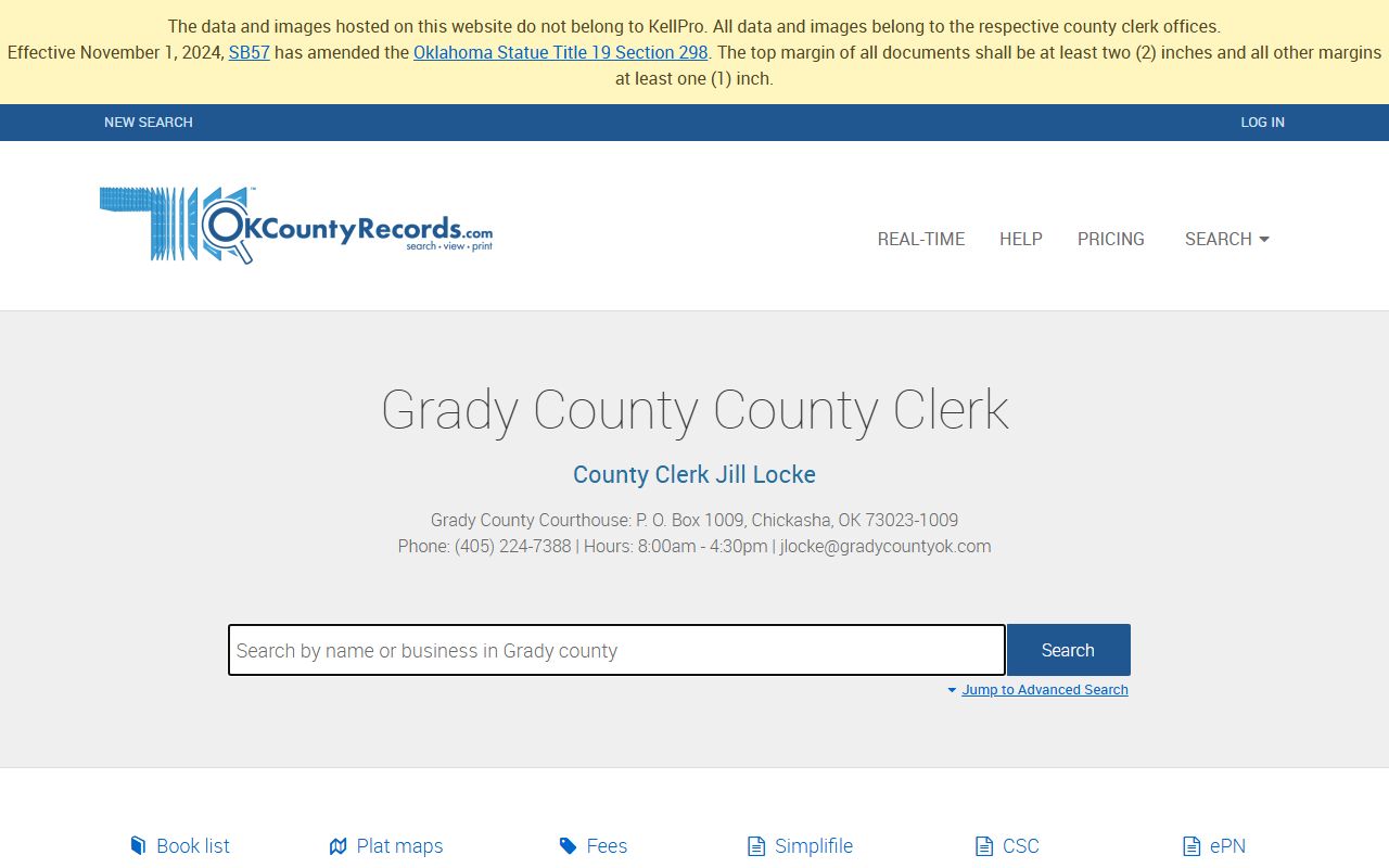Grady County land and public records search portal