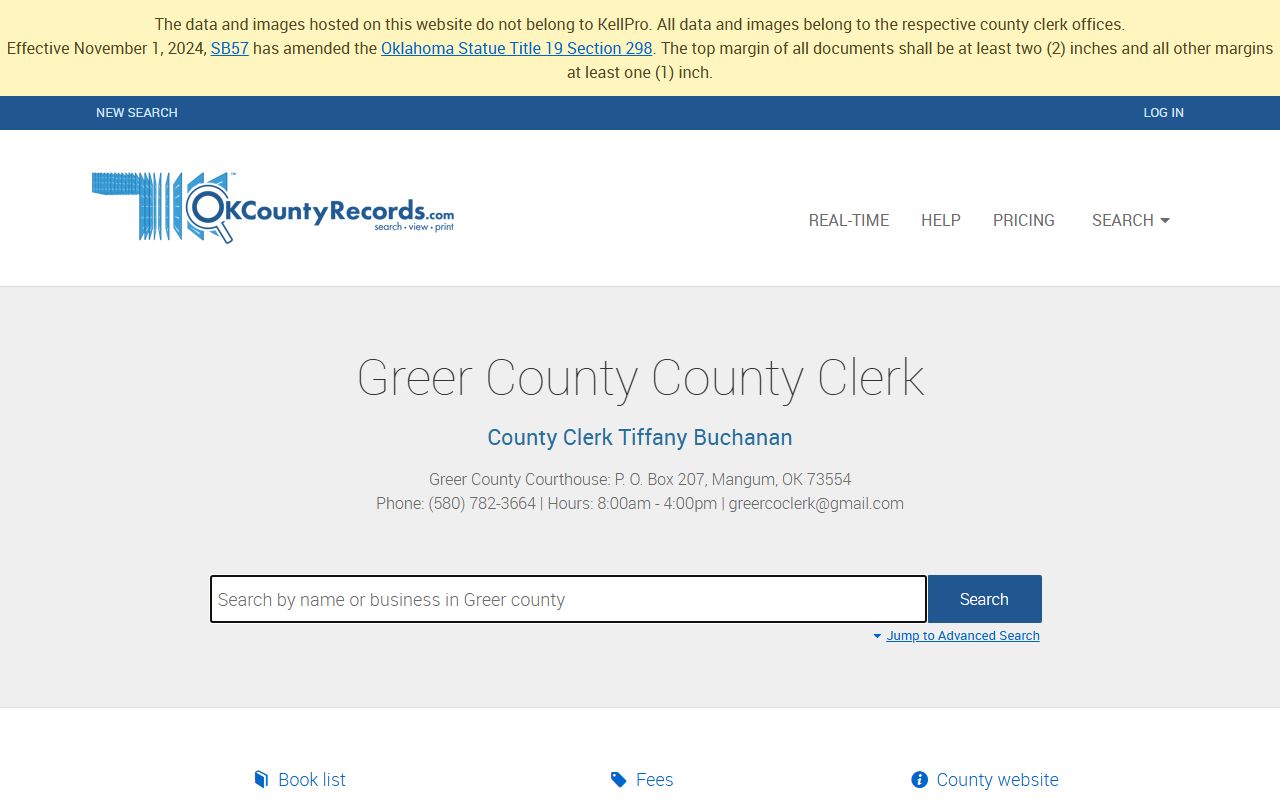 Greer County land and public records search portal