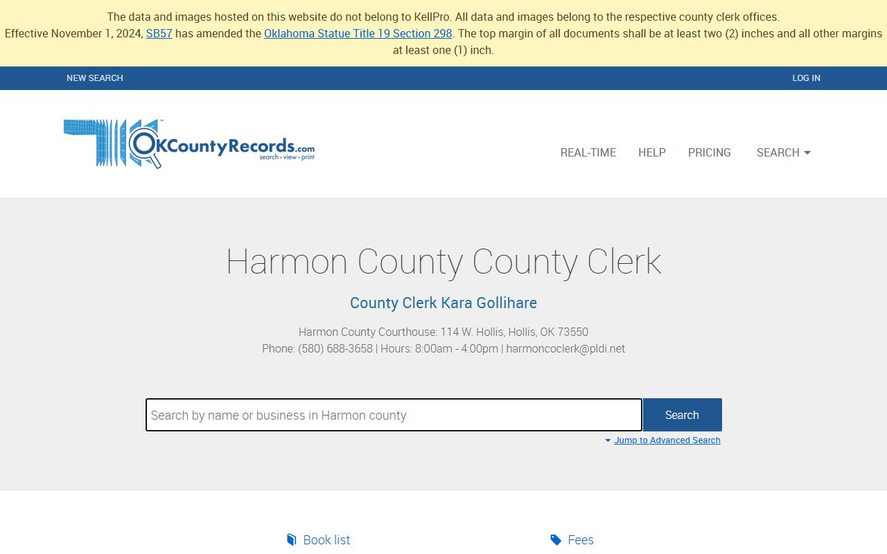 Harmon County land and public records search portal