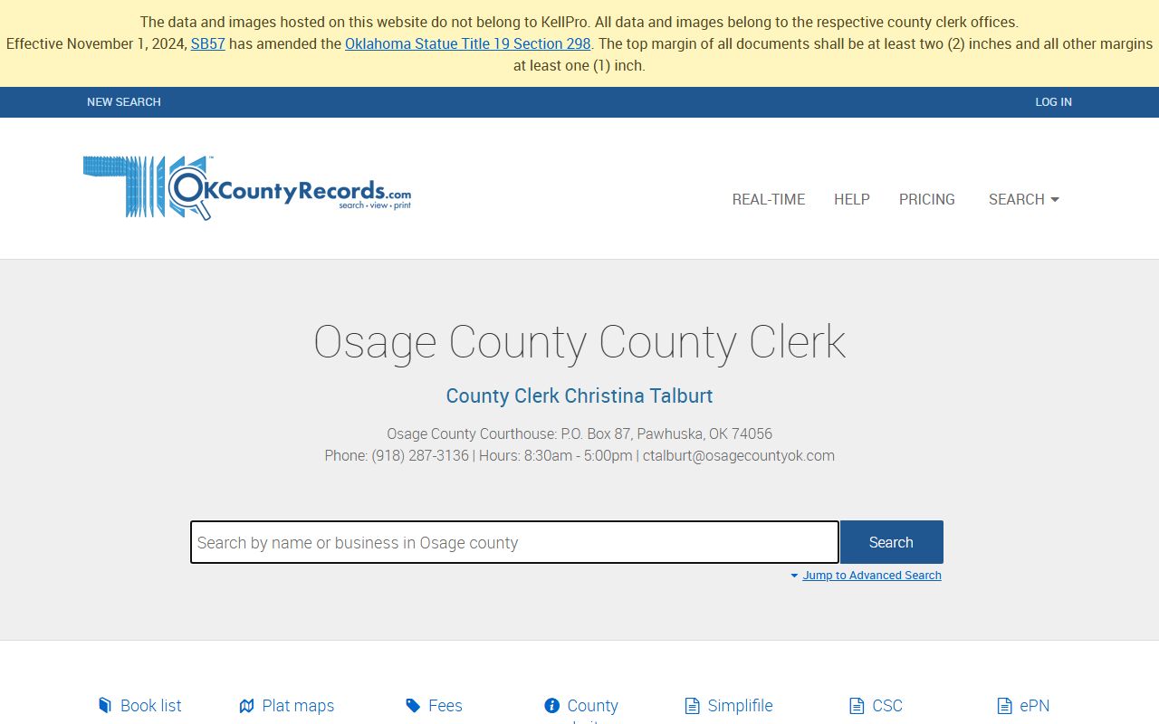 Osage County criminal history and land records search portal