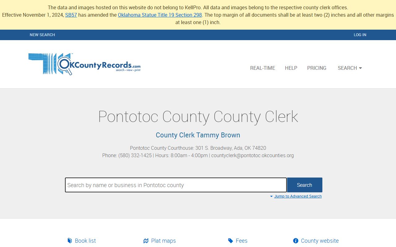 Pontotoc County criminal history and land records search portal
