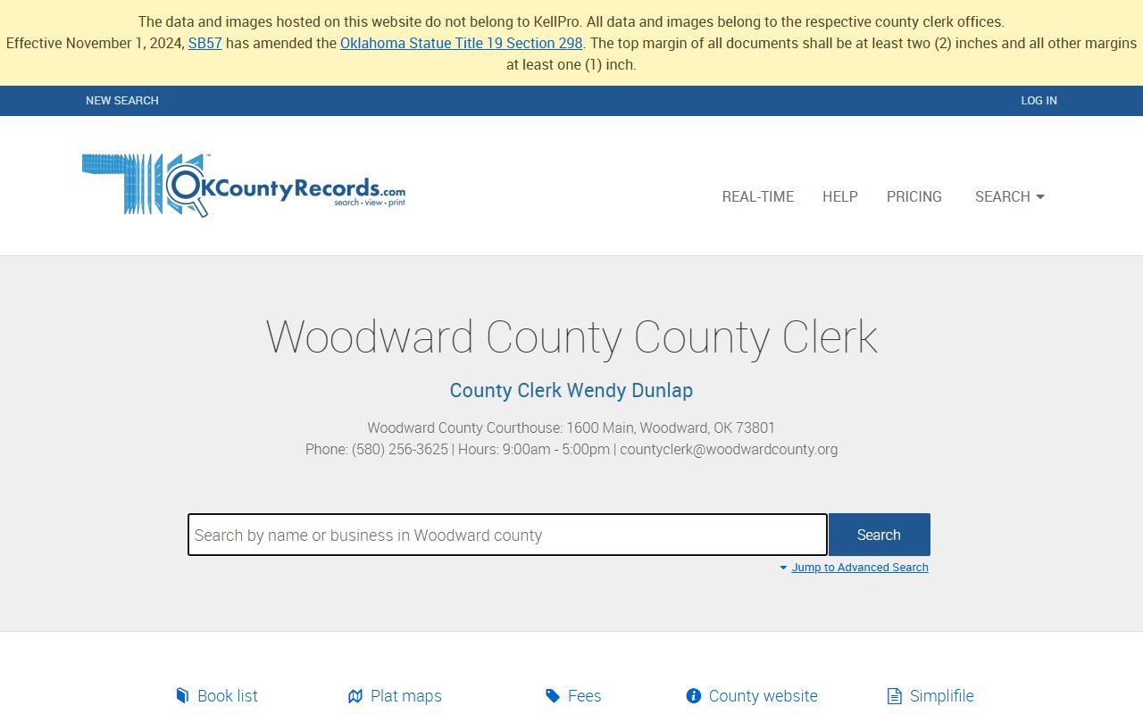 Woodward County criminal history and land records search portal