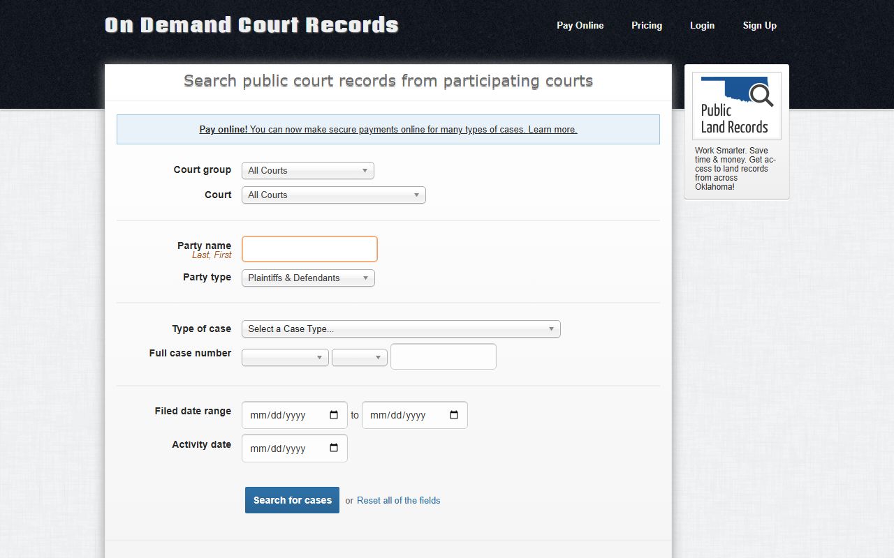 Oklahoma On Demand Court Records criminal history search